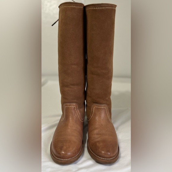 Frye Riding Cozy Tall leather Shearling lined Equestrian Boots Lace Up Back - Picture 2 of 13